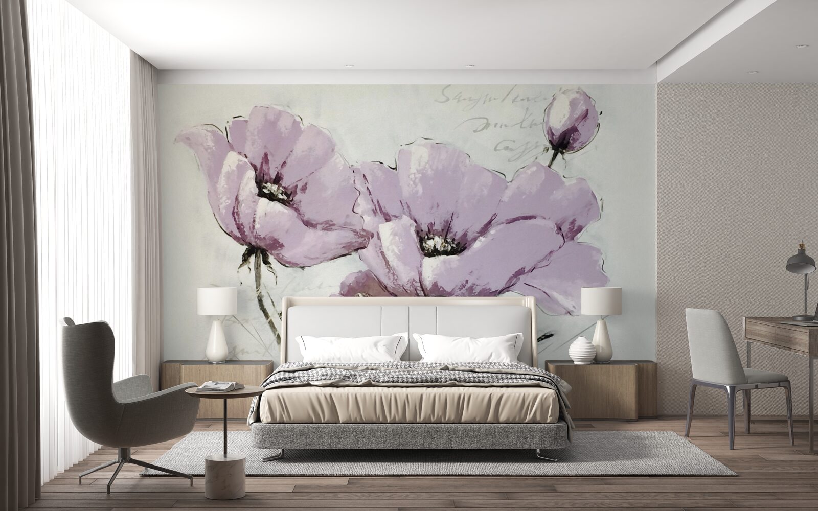 Papier peint parterre de pavots d'été lilas