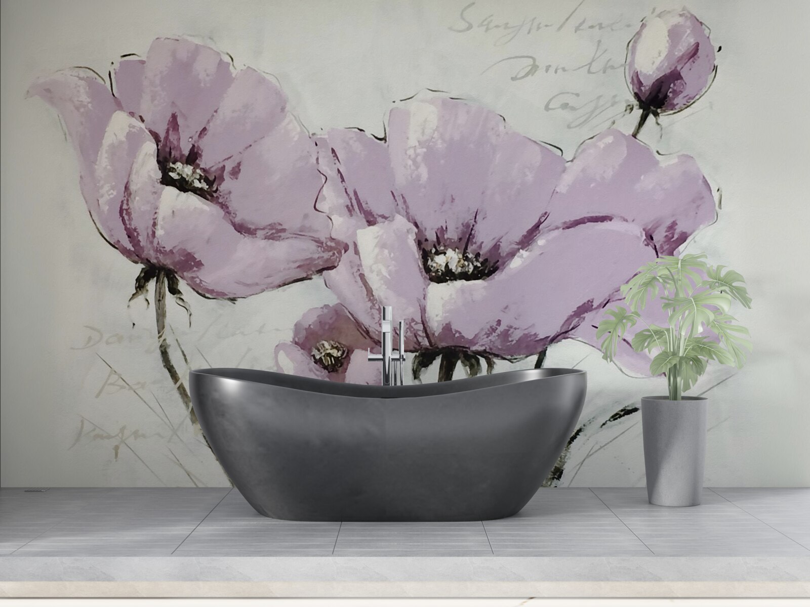 Papier peint parterre de pavots d'été lilas