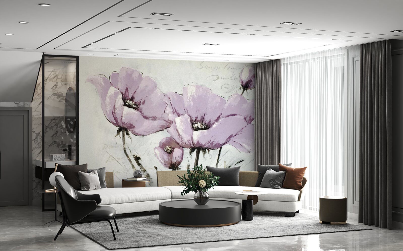 Papier peint parterre de pavots d'été lilas