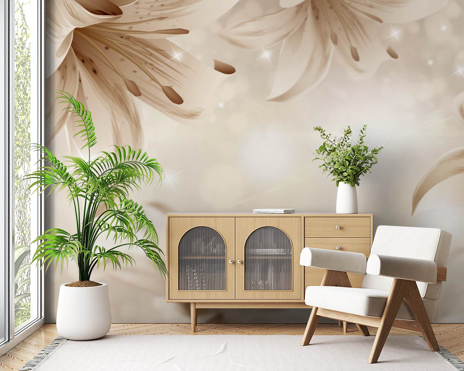 Papier peint bouquet doux de lys lumineux