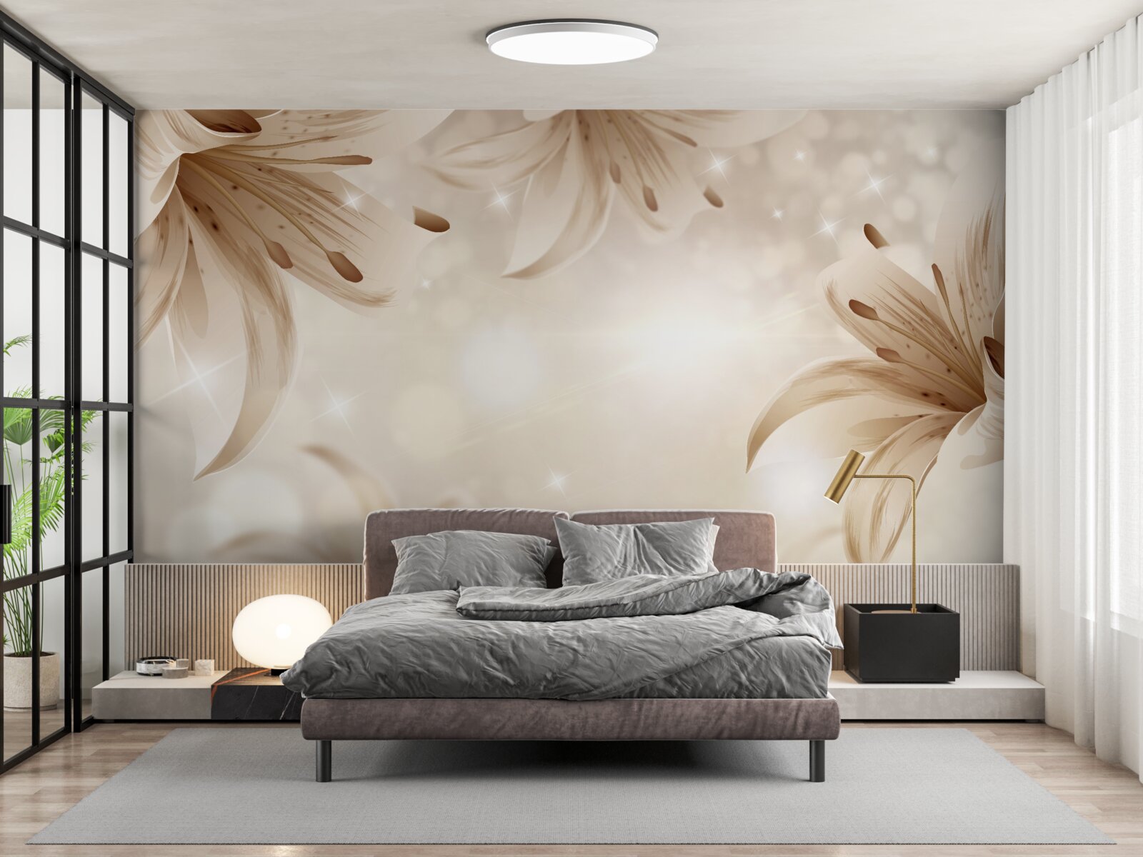 Papier peint bouquet doux de lys lumineux