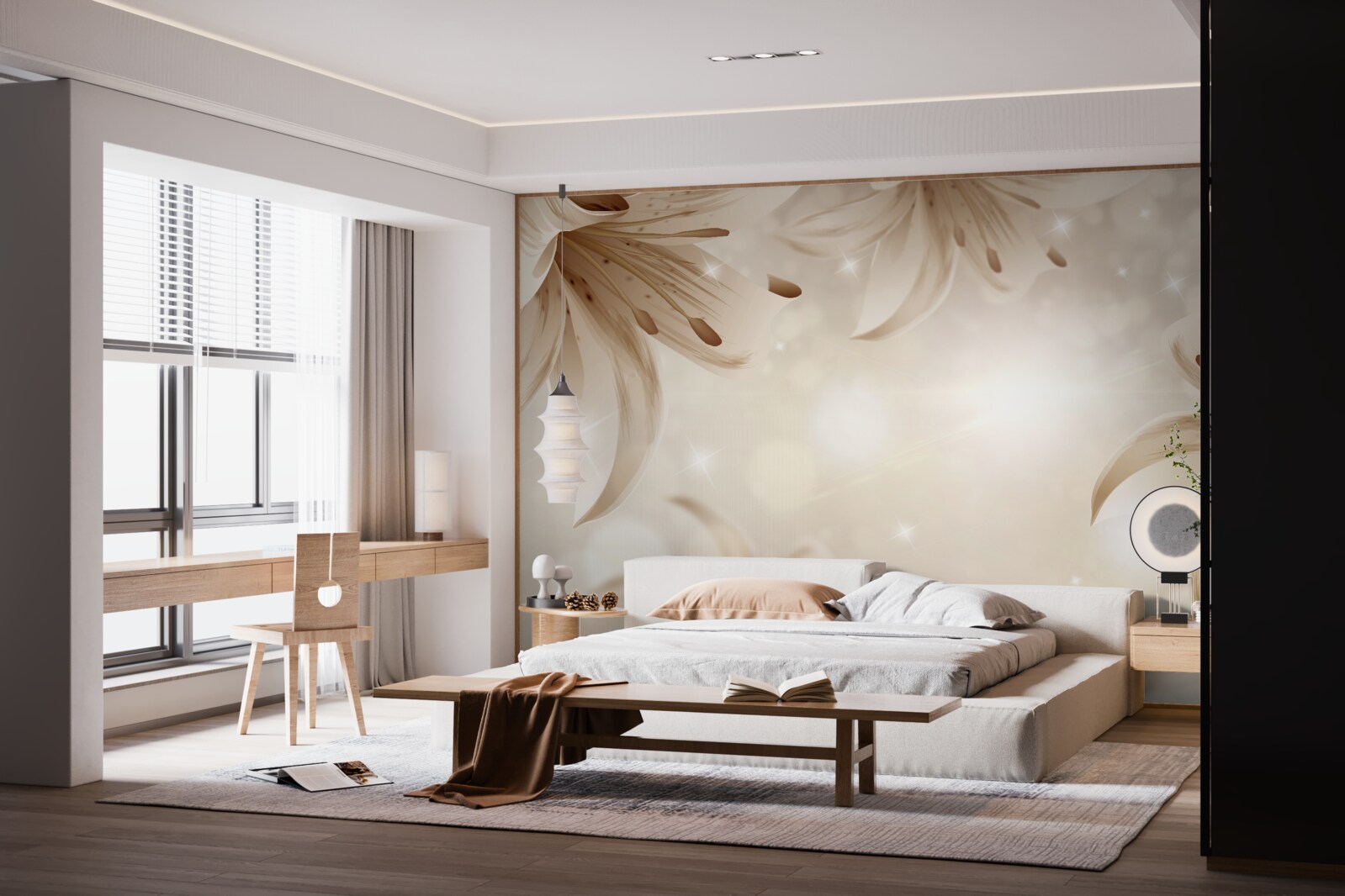 Papier peint bouquet doux de lys lumineux