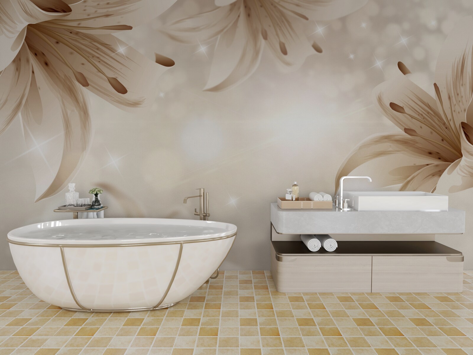 Papier peint bouquet doux de lys lumineux