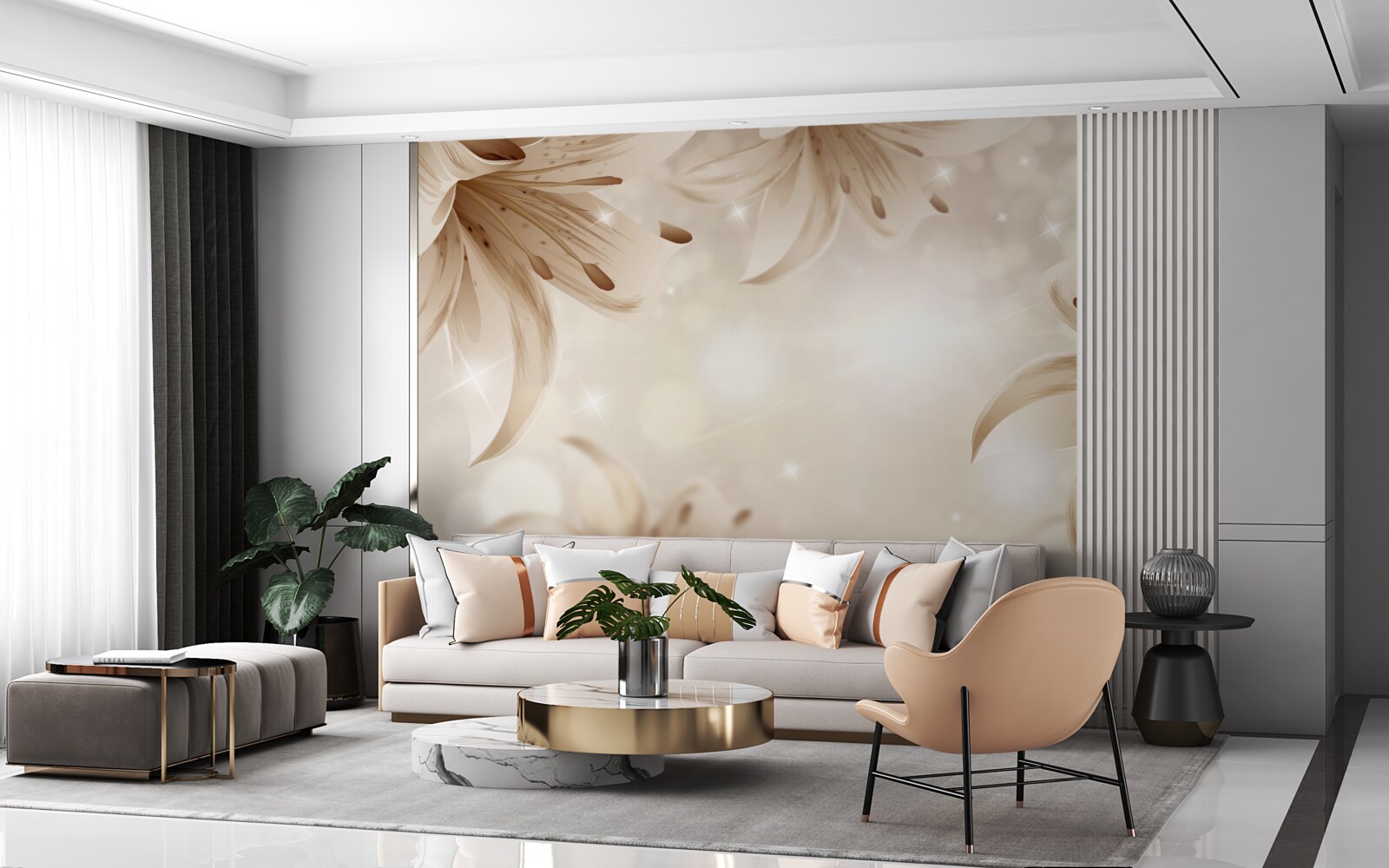 Papier peint bouquet doux de lys lumineux