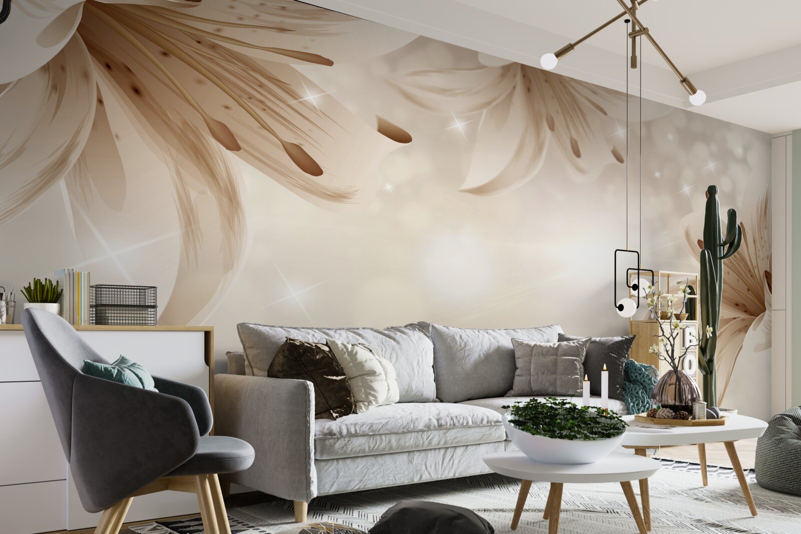 Papier peint bouquet doux de lys lumineux