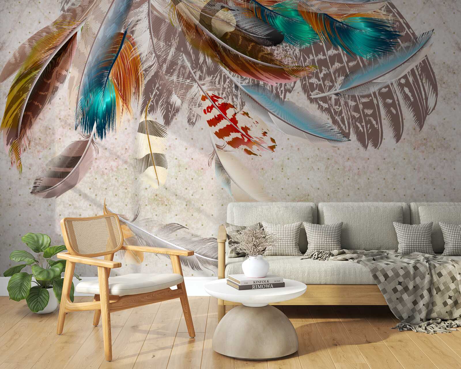 Papier peint chute de plumes multicolores