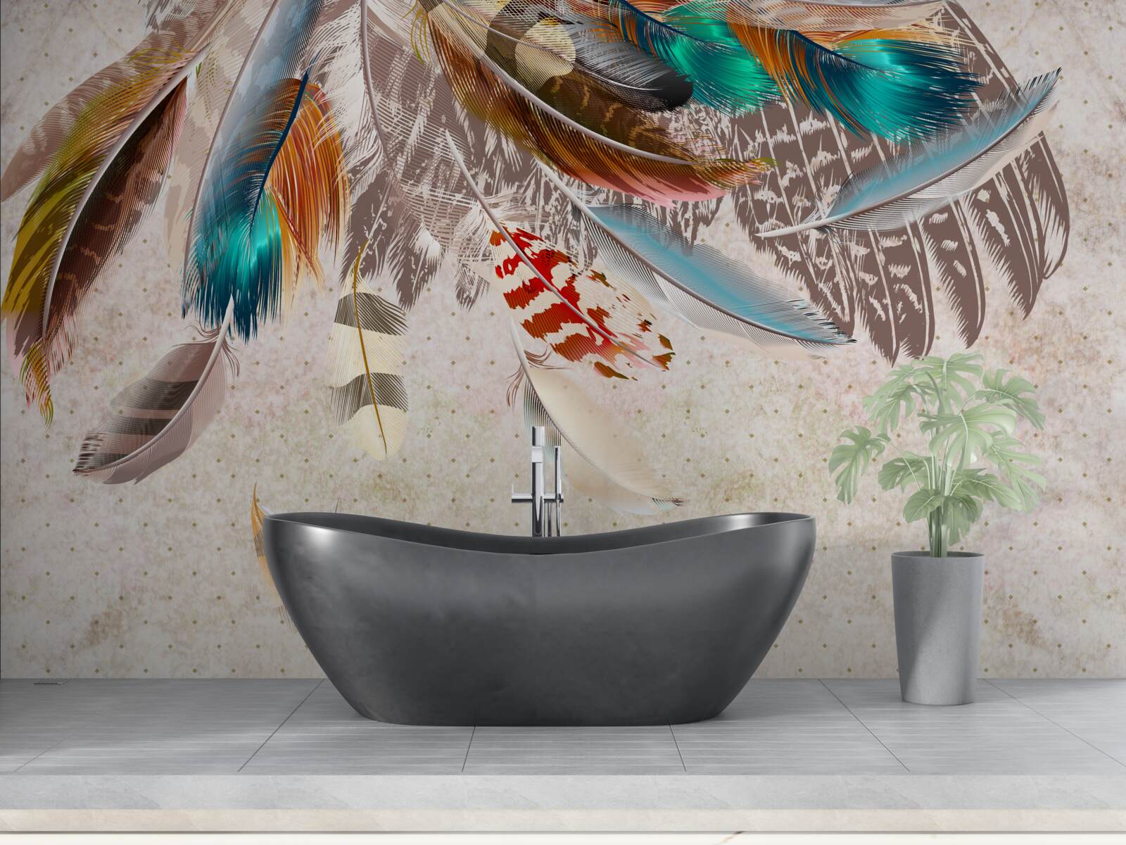 Papier peint chute de plumes multicolores