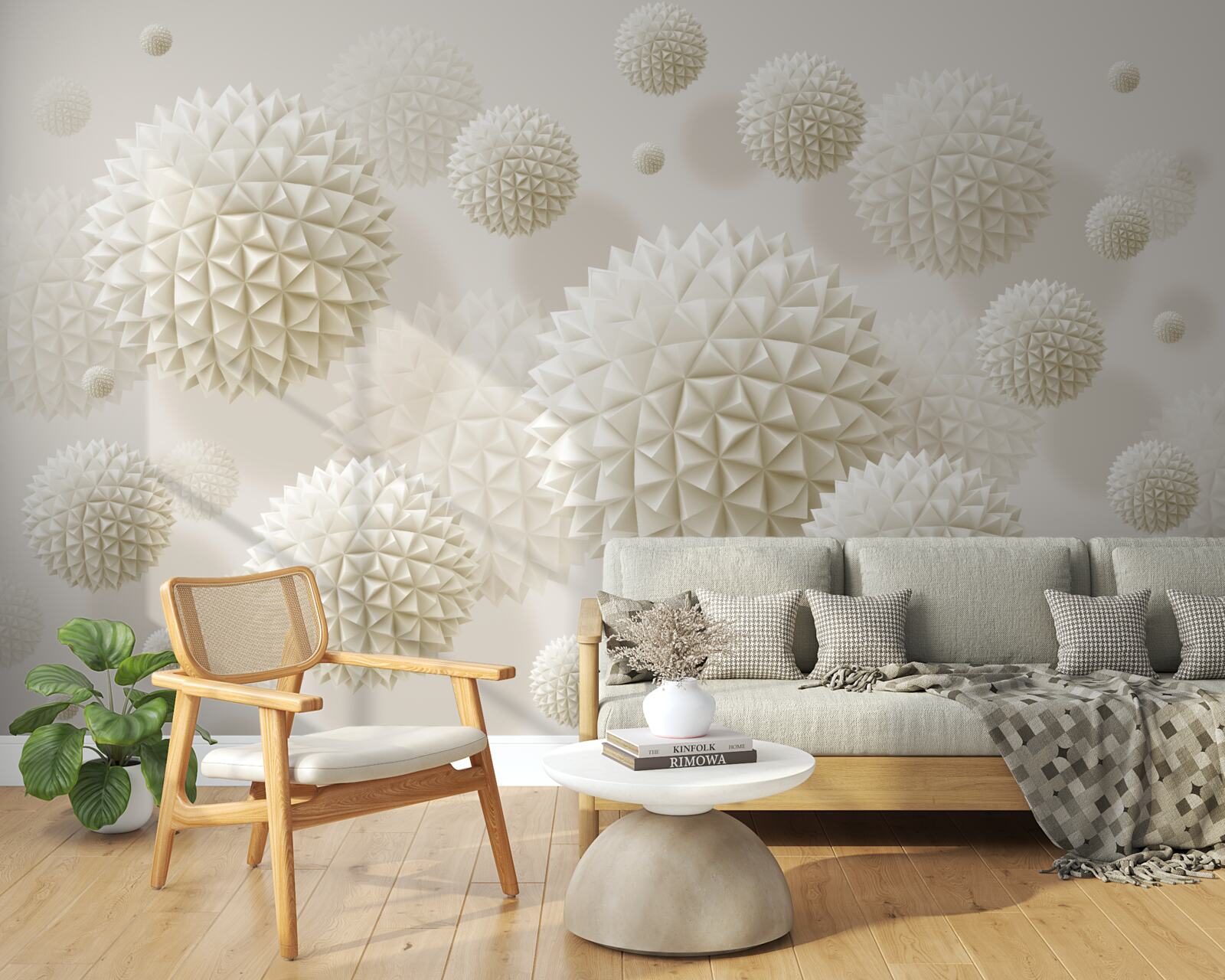 Papier peint boules pointues flottant en état d'apesanteur