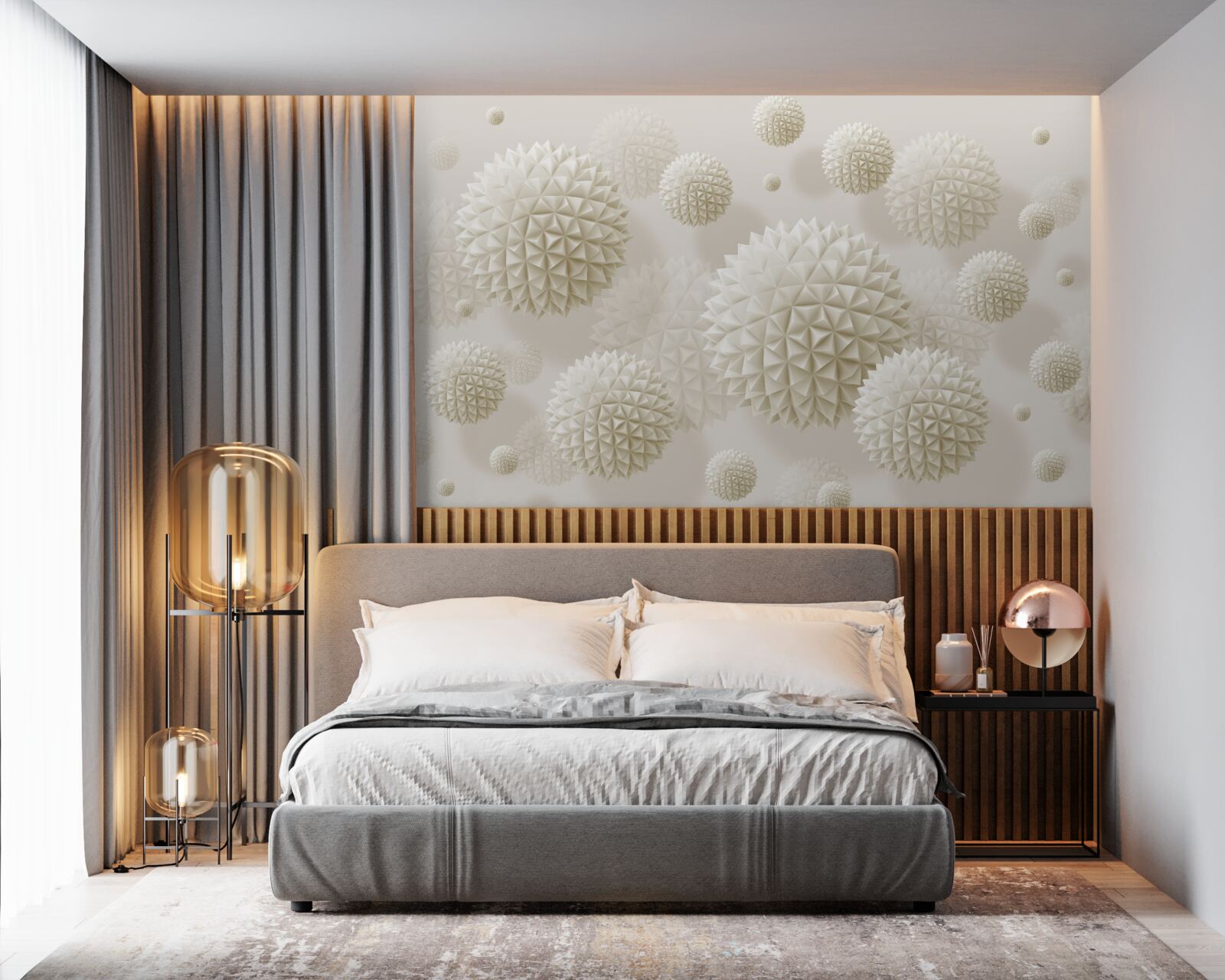 Papier peint boules pointues flottant en état d'apesanteur