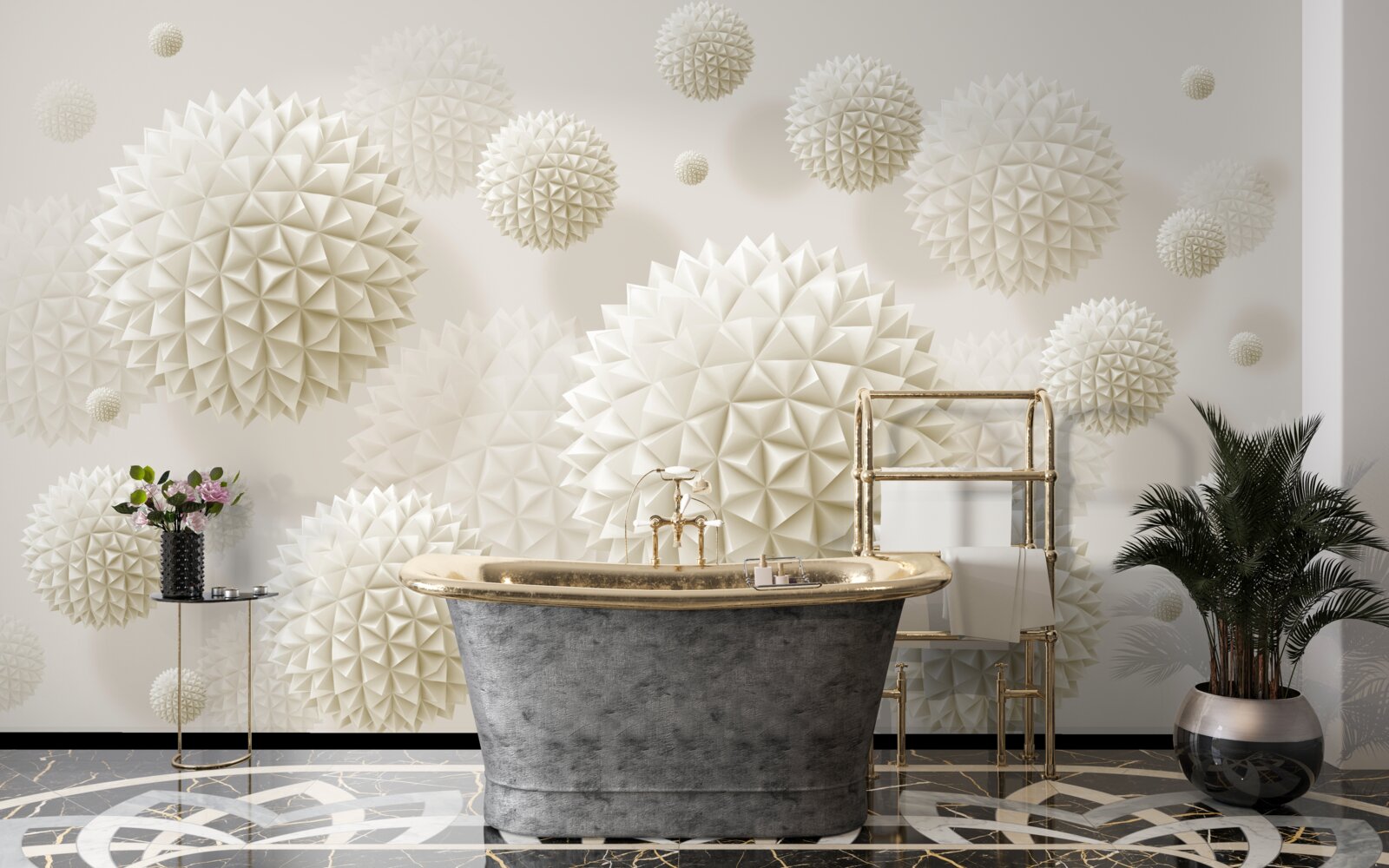 Papier peint boules pointues flottant en état d'apesanteur