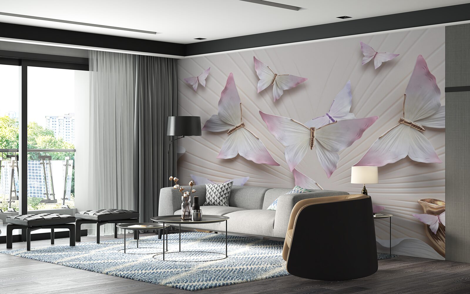 Papier peint volée de papillons s'élevant vers le ciel