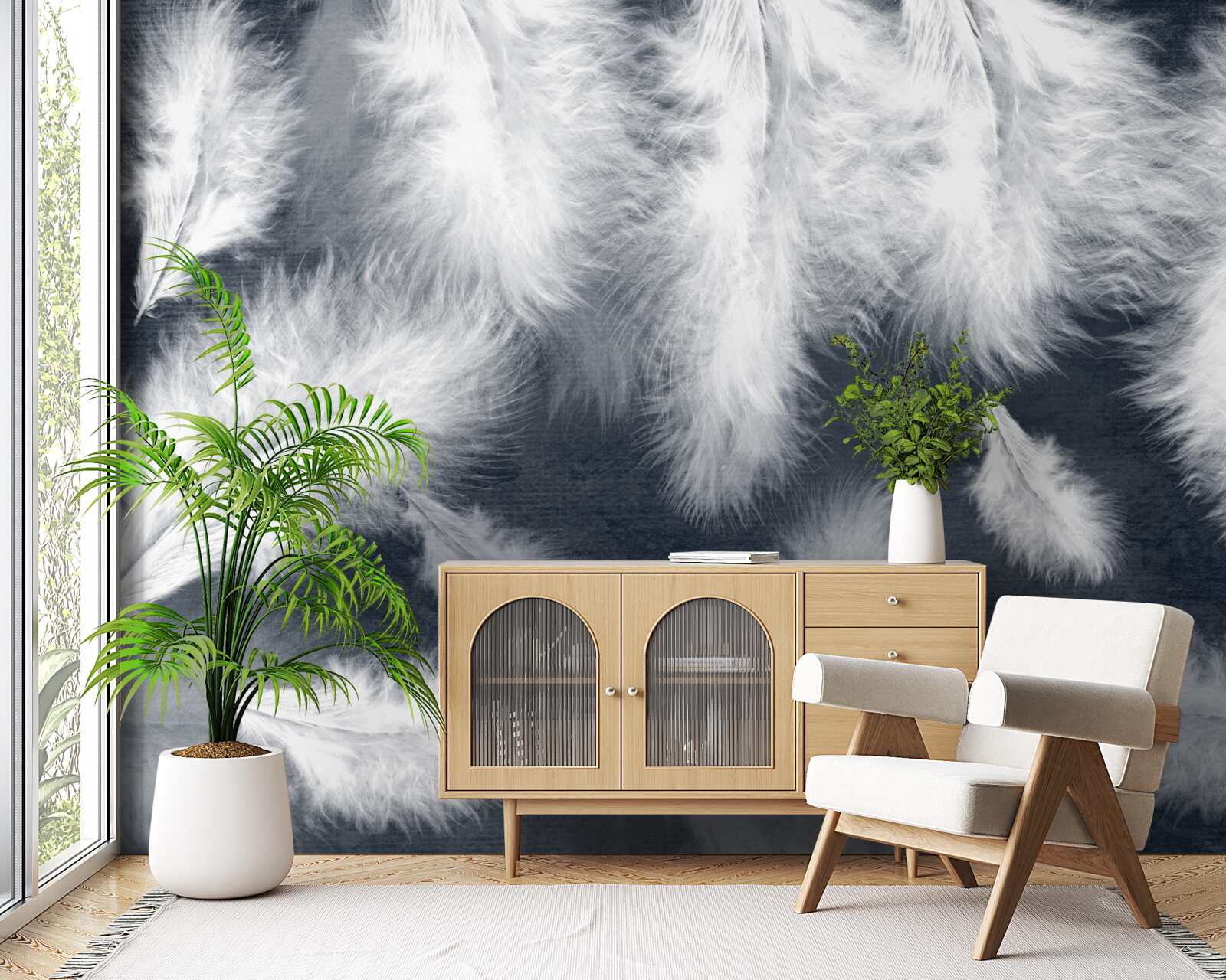 Papier peint plumes denses et flottantes