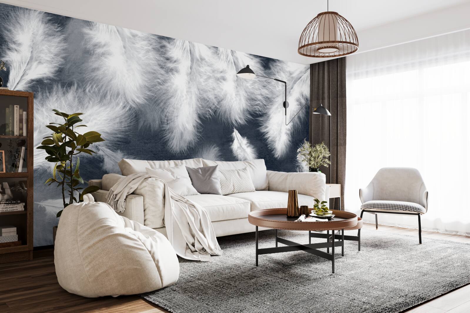 Papier peint plumes denses et flottantes