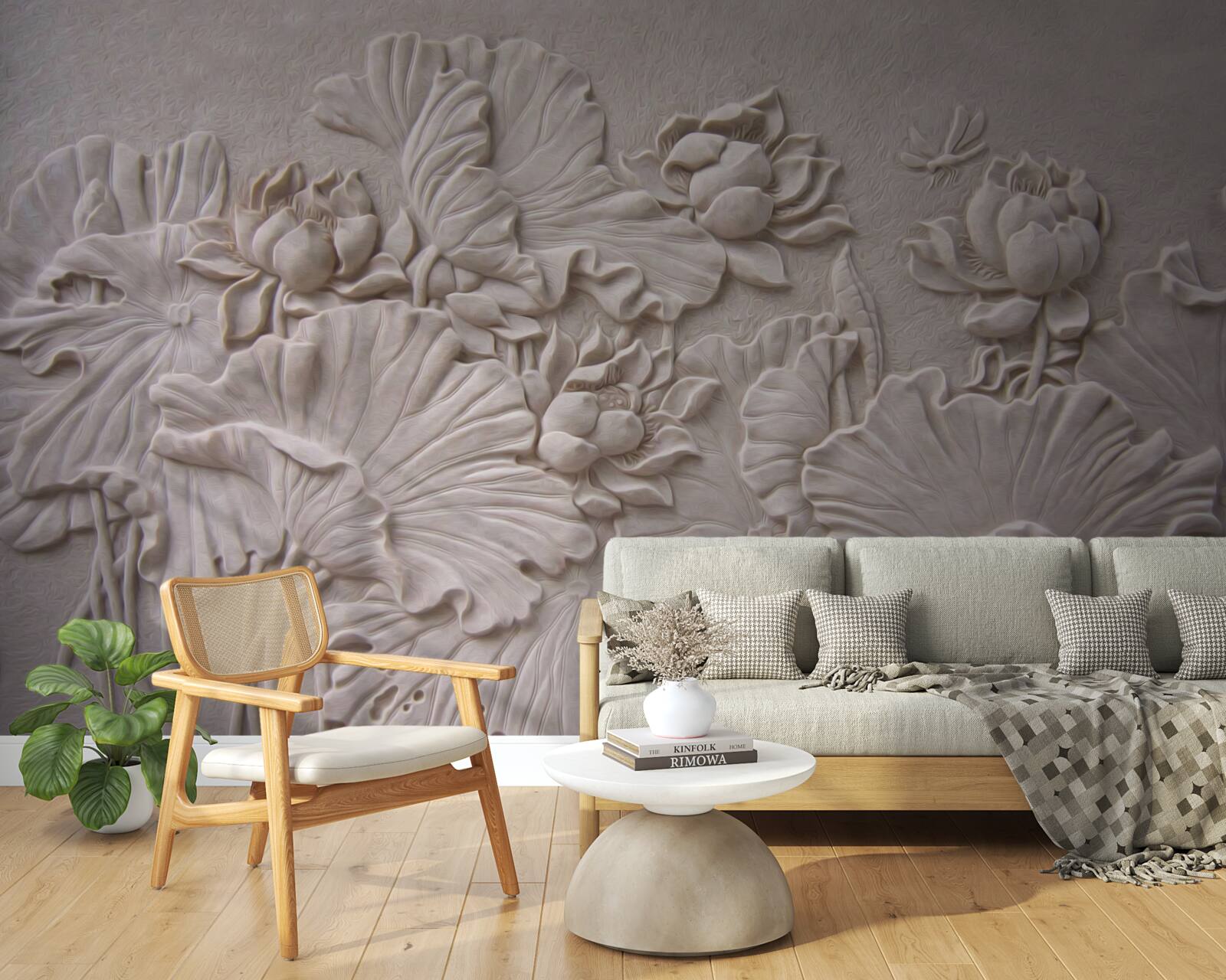 Papier peint relief en argile décoré d'images de fleurs et de plantes