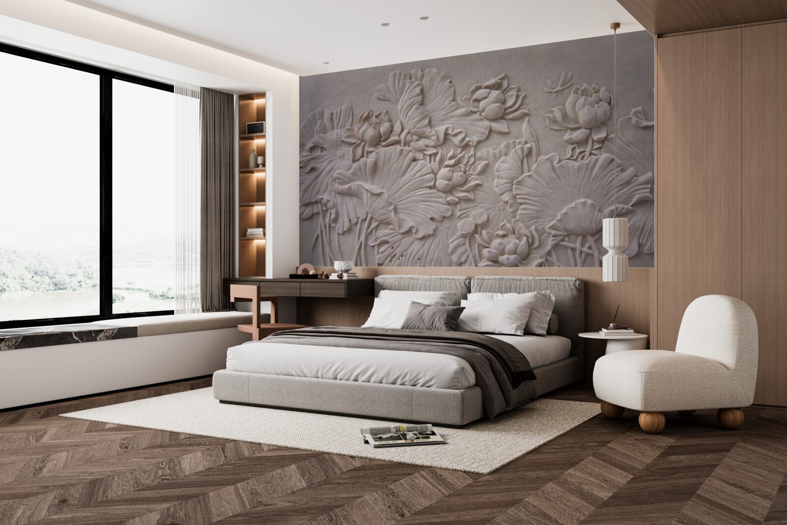 Papier peint relief en argile décoré d'images de fleurs et de plantes