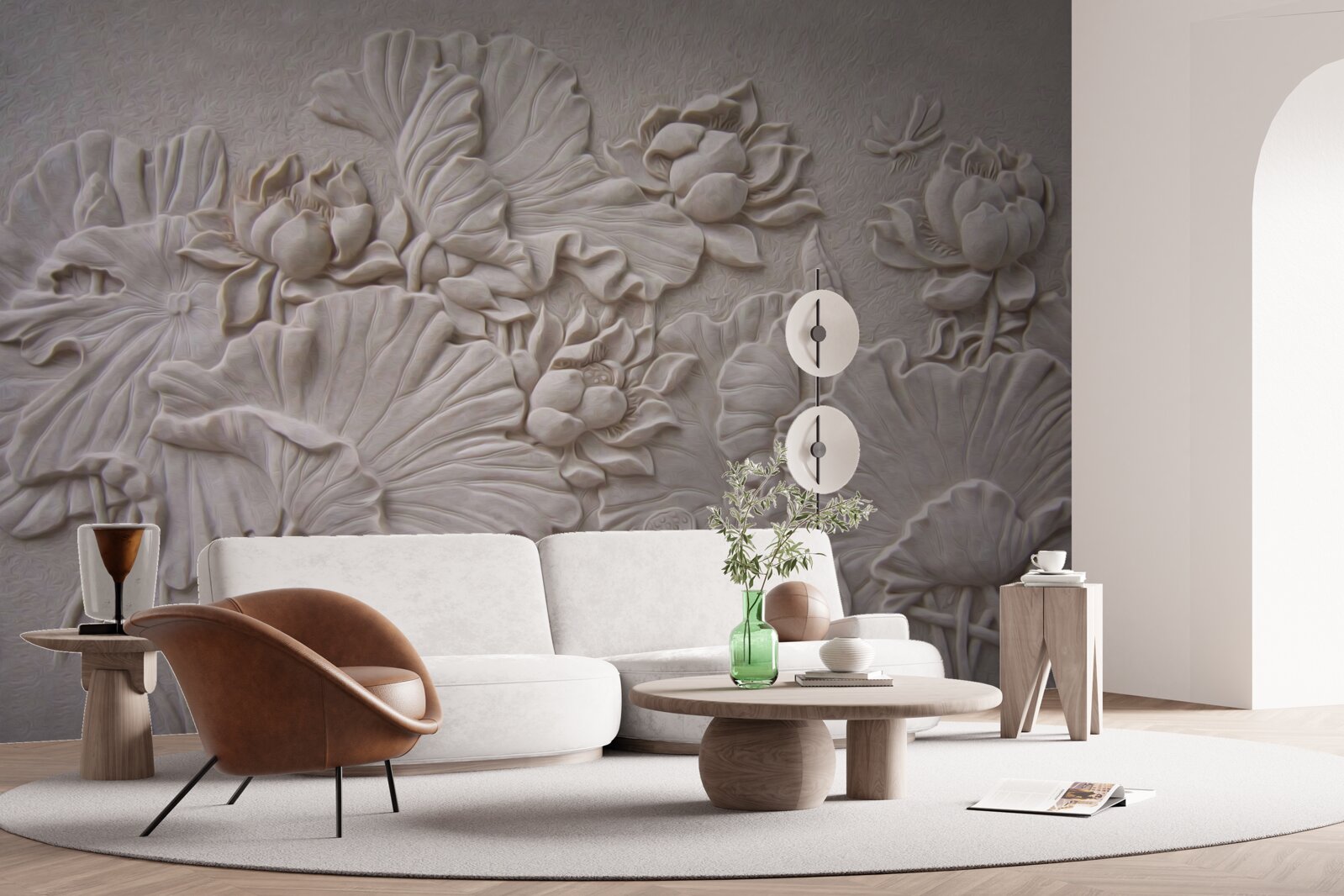 Papier peint relief en argile décoré d'images de fleurs et de plantes