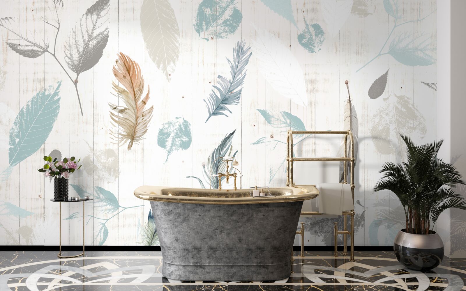 Papier peint Traces de feuilles tropicales d'automne