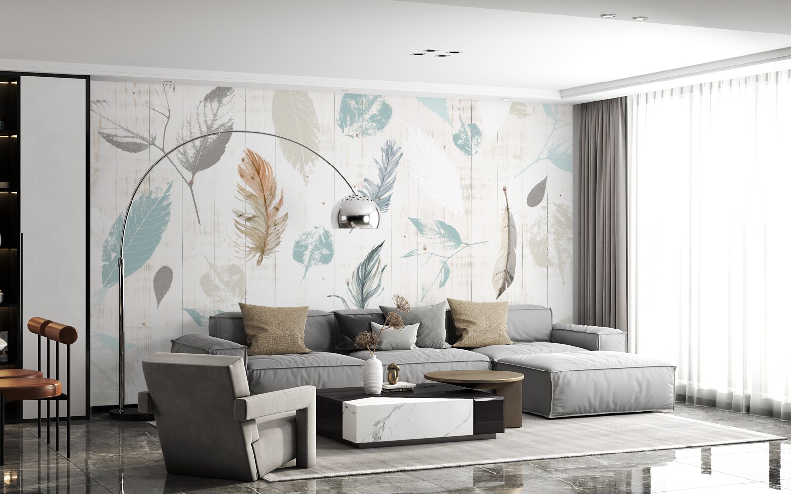 Papier peint Traces de feuilles tropicales d'automne