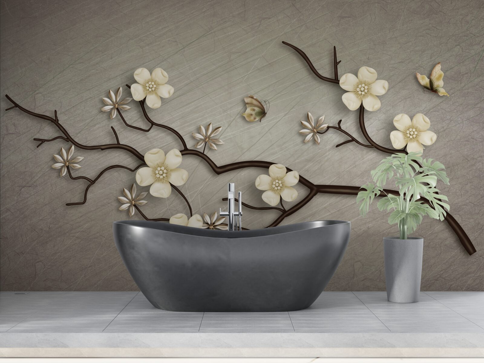 Papier peint branche de magnolia fleurissant de fleurs blanches