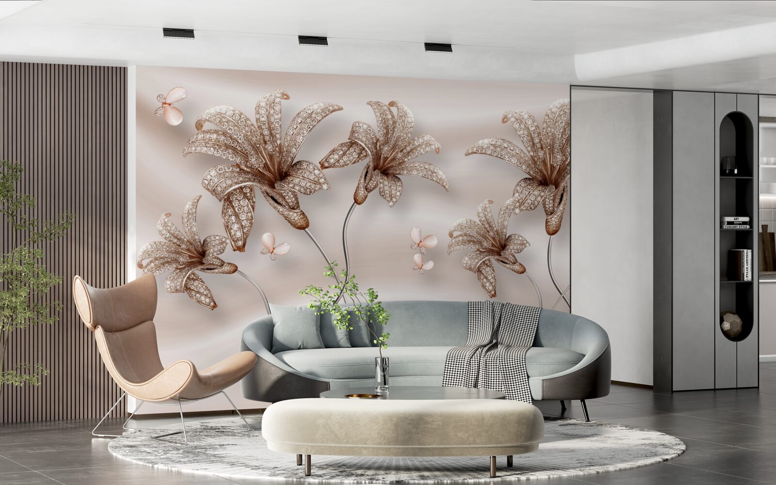 Papier peint fleurs de lys élégantes sur toile de soie