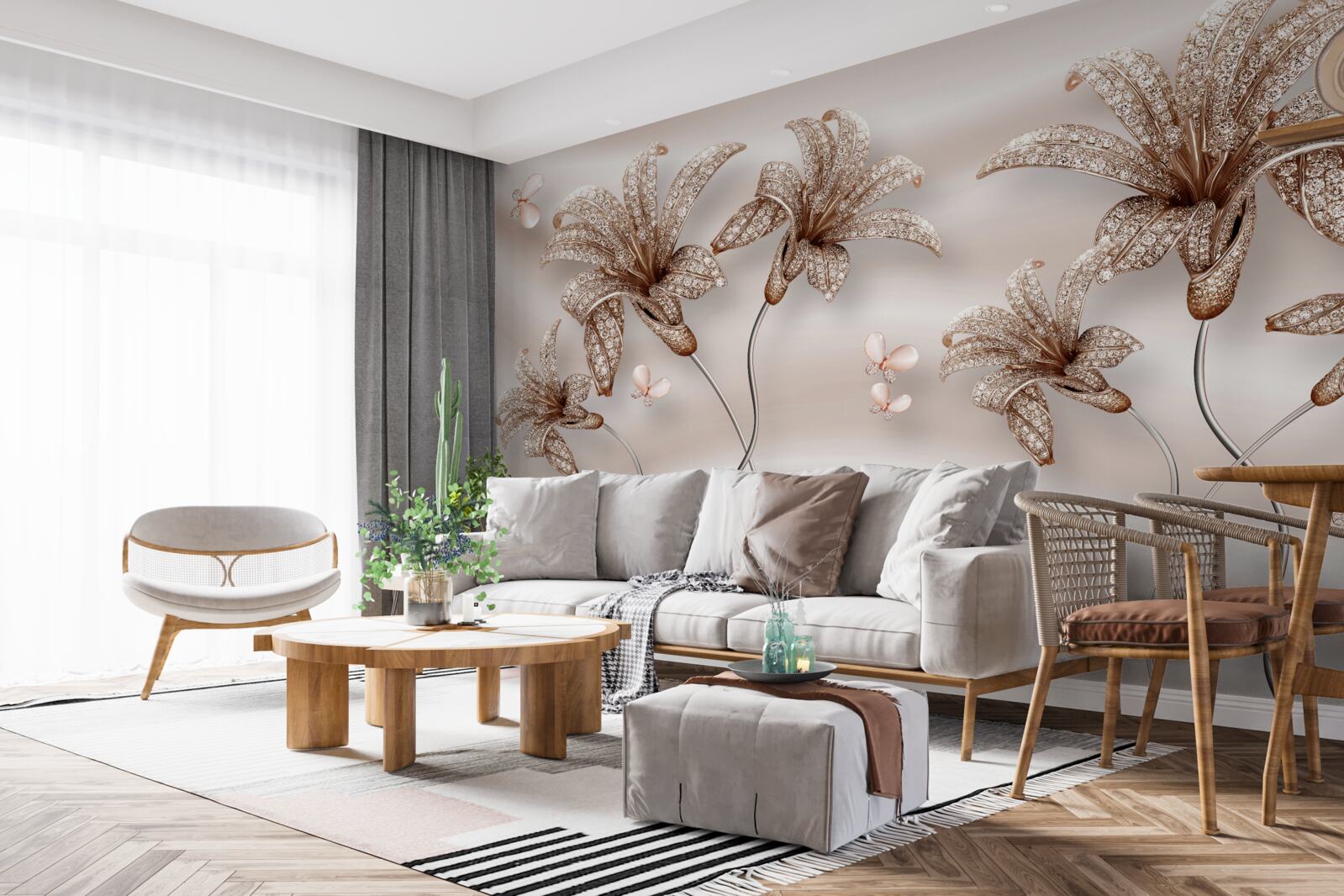 Papier peint fleurs de lys élégantes sur toile de soie