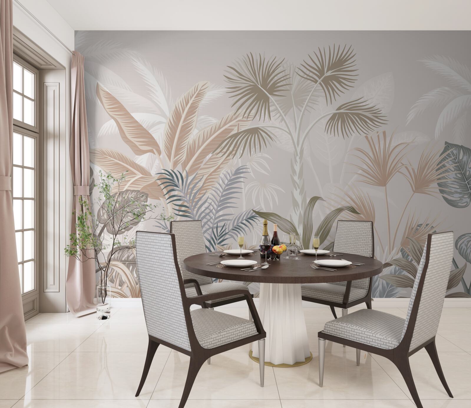 Papier peint plantes tropicales sous les averses d'été