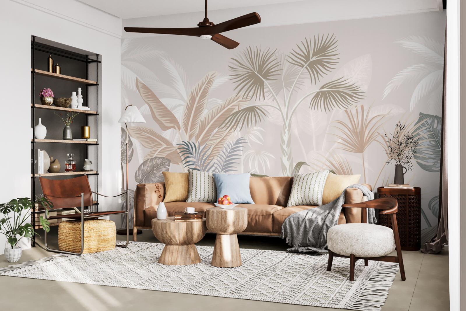 Papier peint plantes tropicales sous les averses d'été