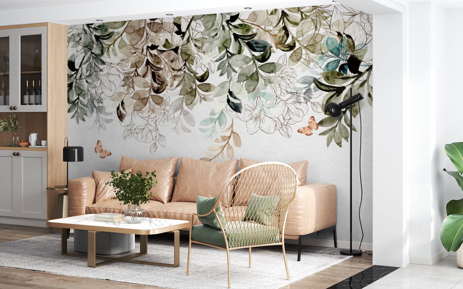 Papier peint les papillons volent sous la couverture dense des feuilles