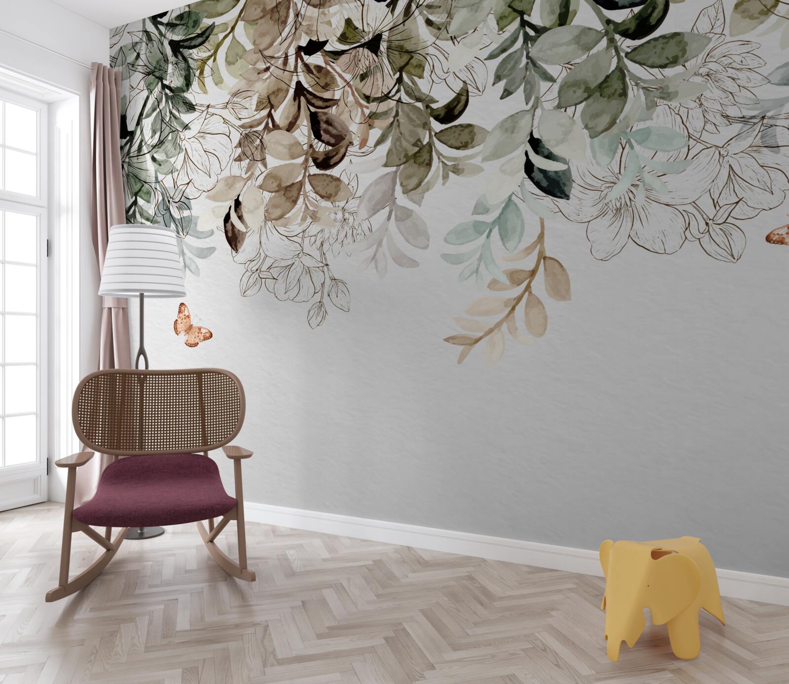 Papier peint les papillons volent sous la couverture dense des feuilles