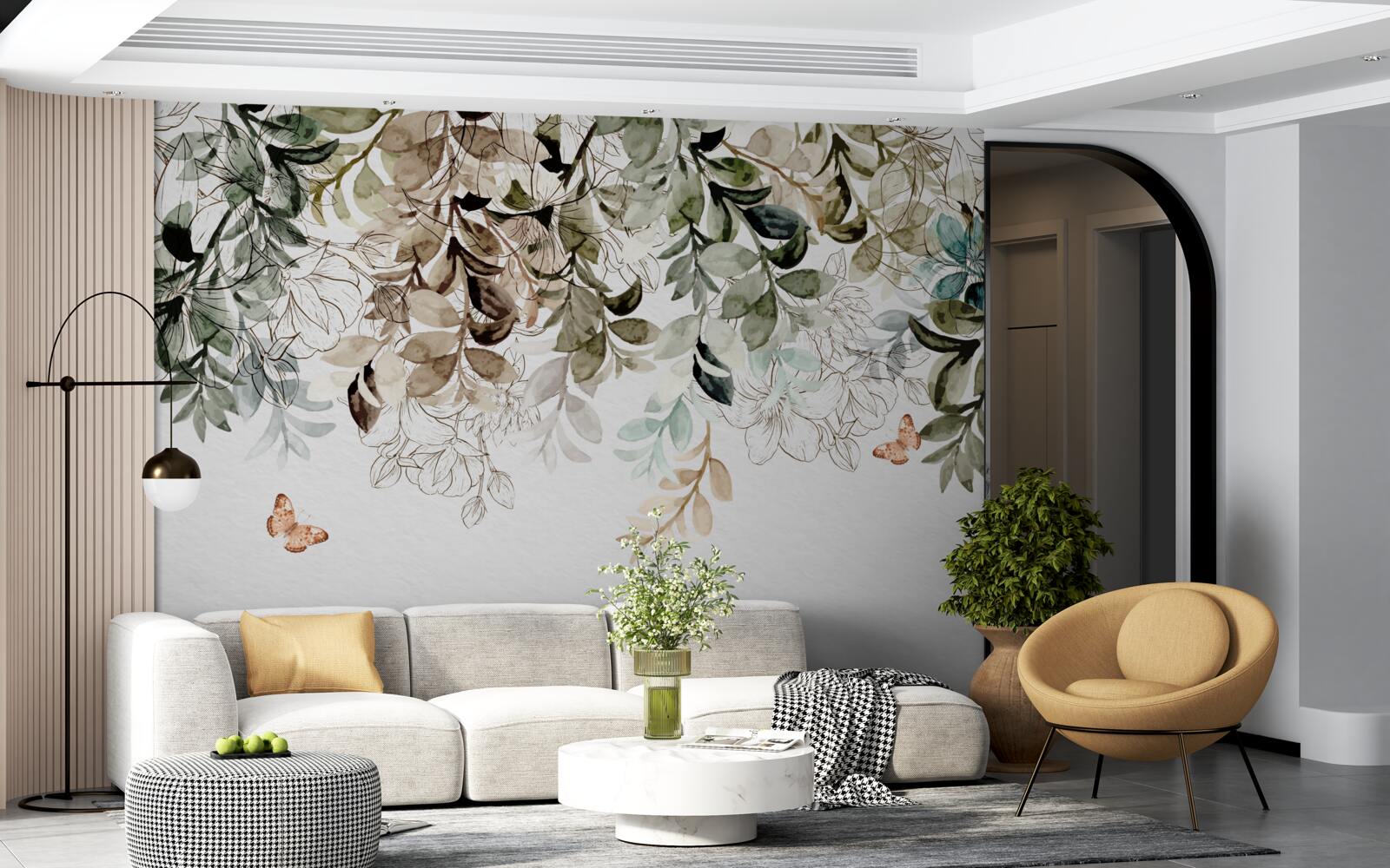 Papier peint les papillons volent sous la couverture dense des feuilles