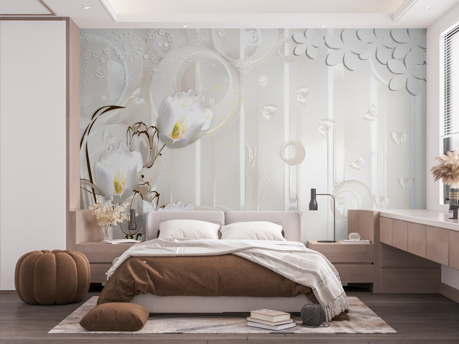 Papier peint de magnifiques tulipes blanches comme neige et des gouttelettes d'humidité