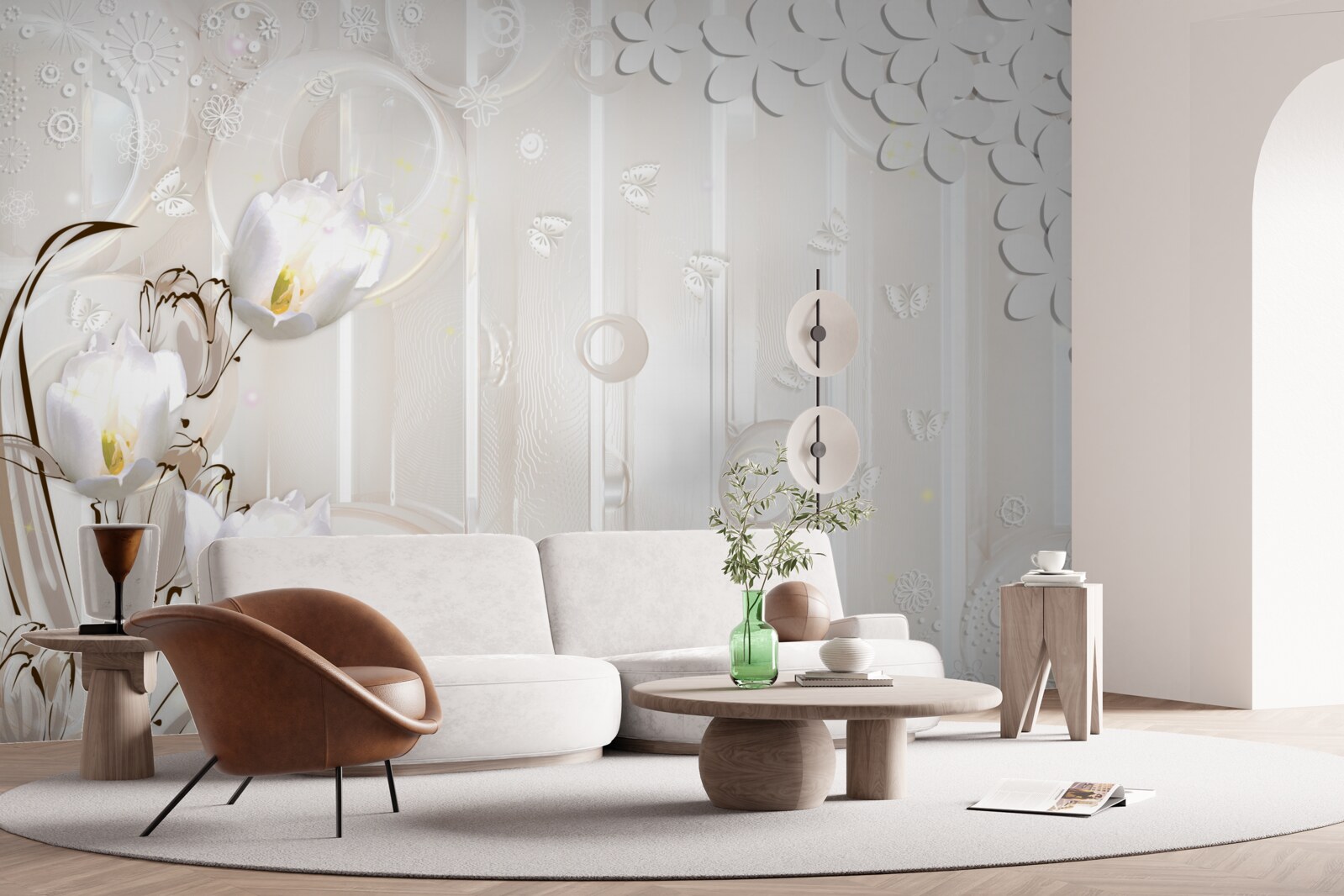 Papier peint de magnifiques tulipes blanches comme neige et des gouttelettes d'humidité