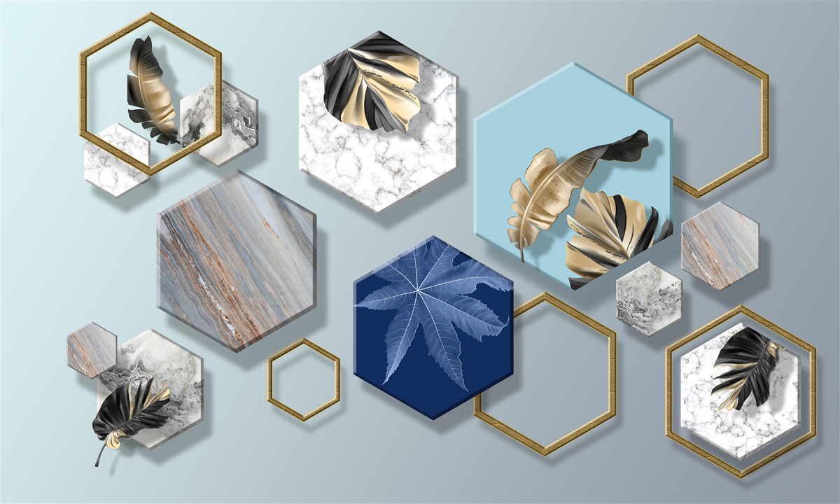 Papier peint des hexagones avec des contenus différents