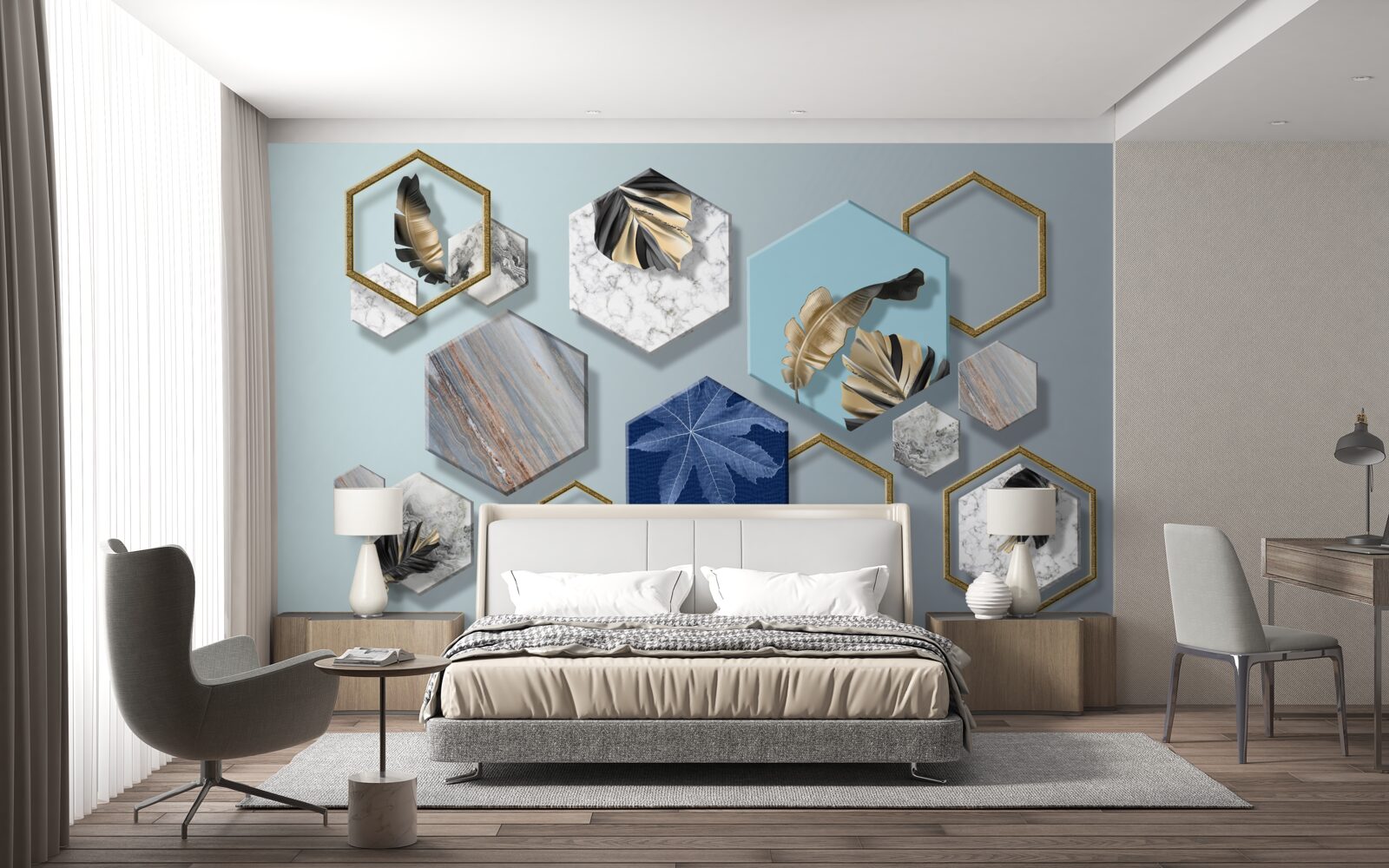 Papier peint des hexagones avec des contenus différents