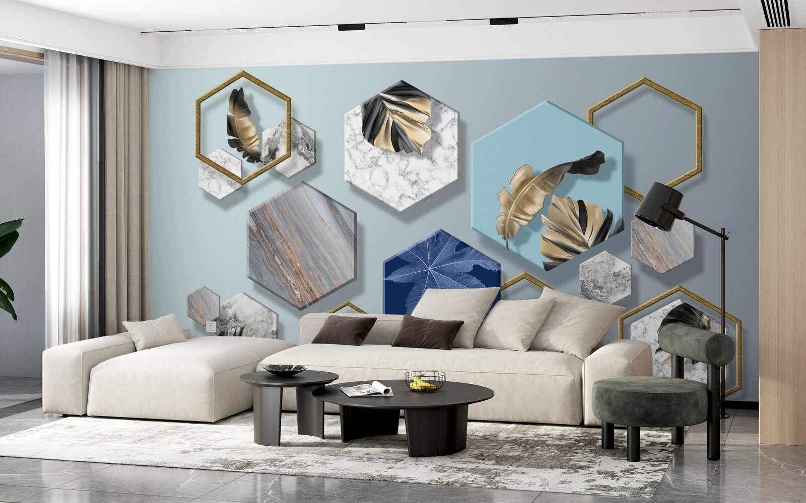 Papier peint des hexagones avec des contenus différents