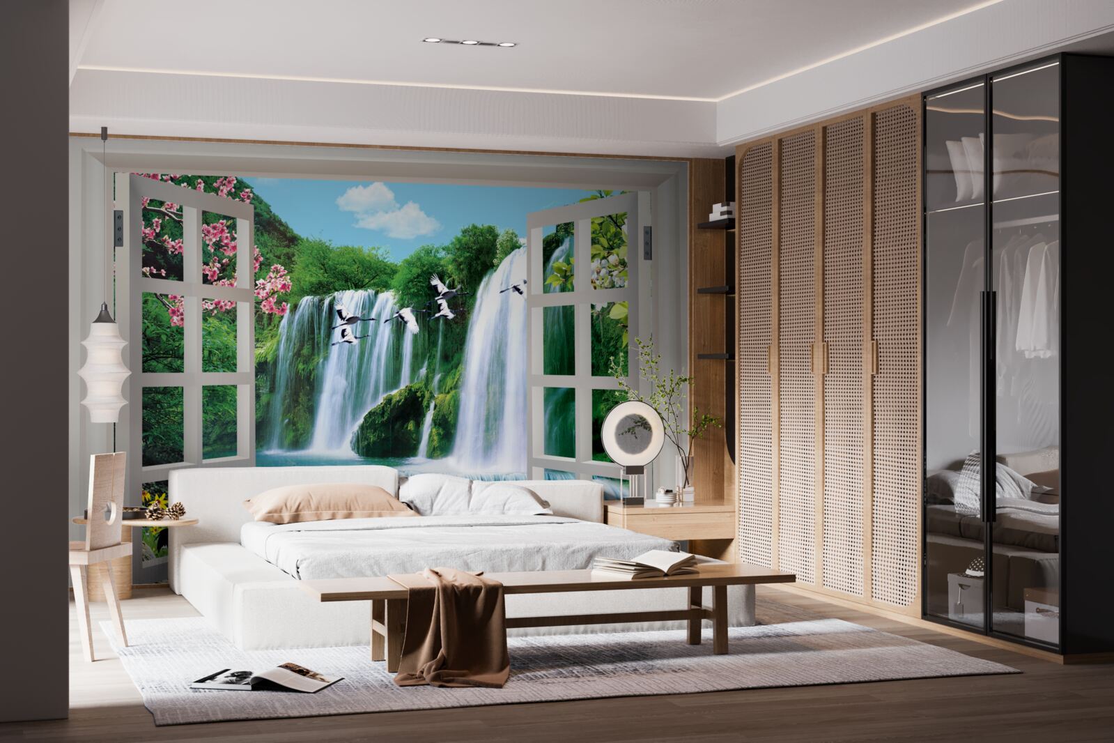 Papier peint vue de la fenêtre sur les cascades bruyantes