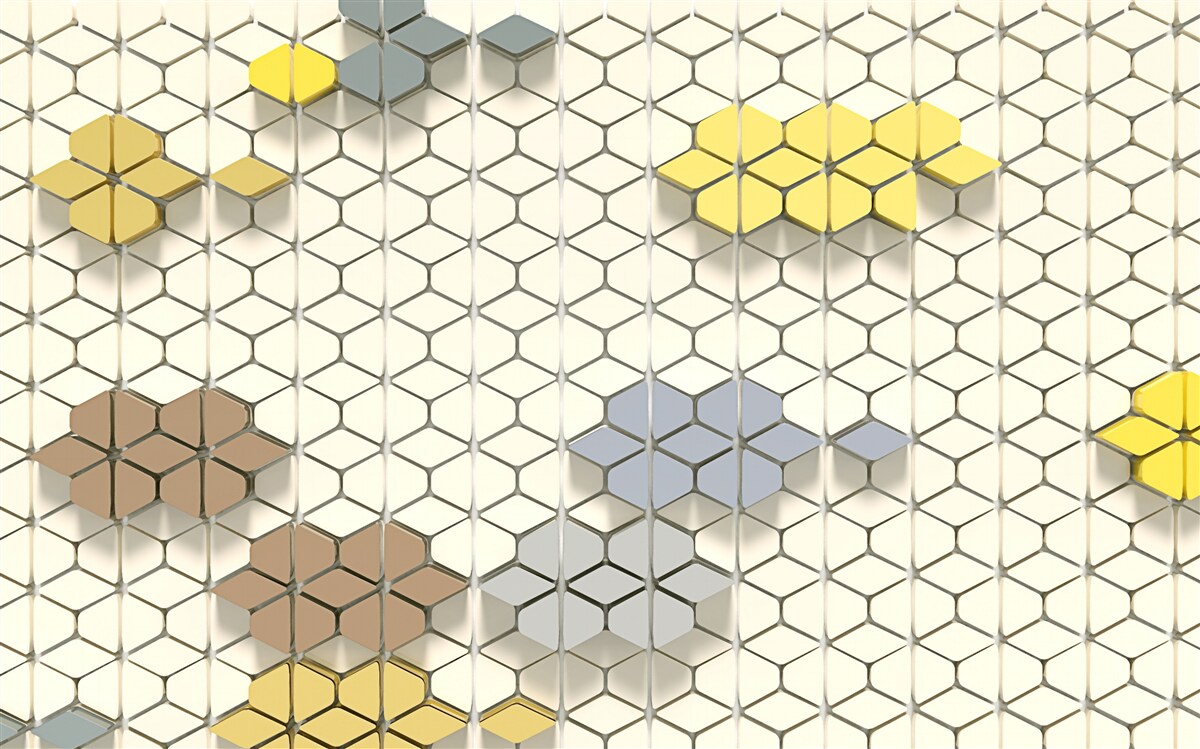 Papier peint carreaux brillants avec éléments multicolores