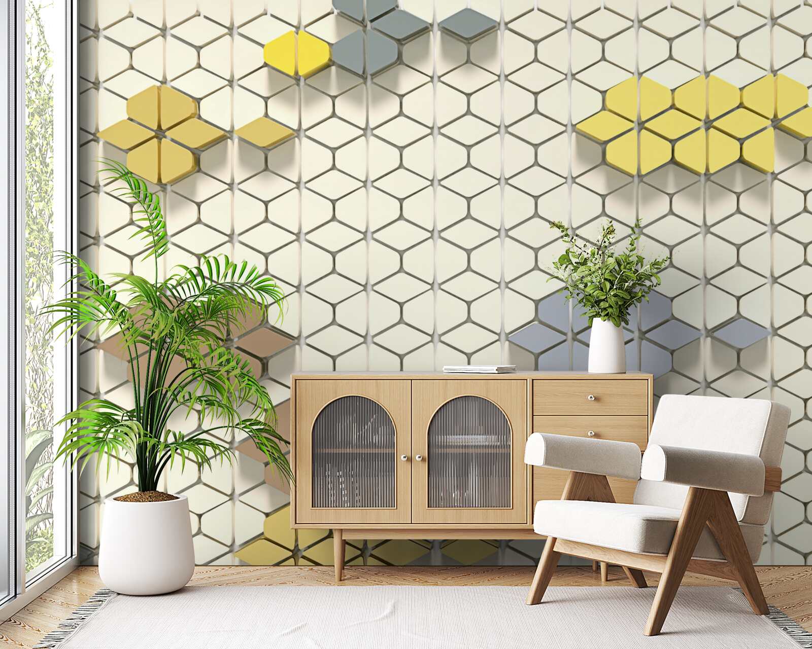 Papier peint carreaux brillants avec éléments multicolores