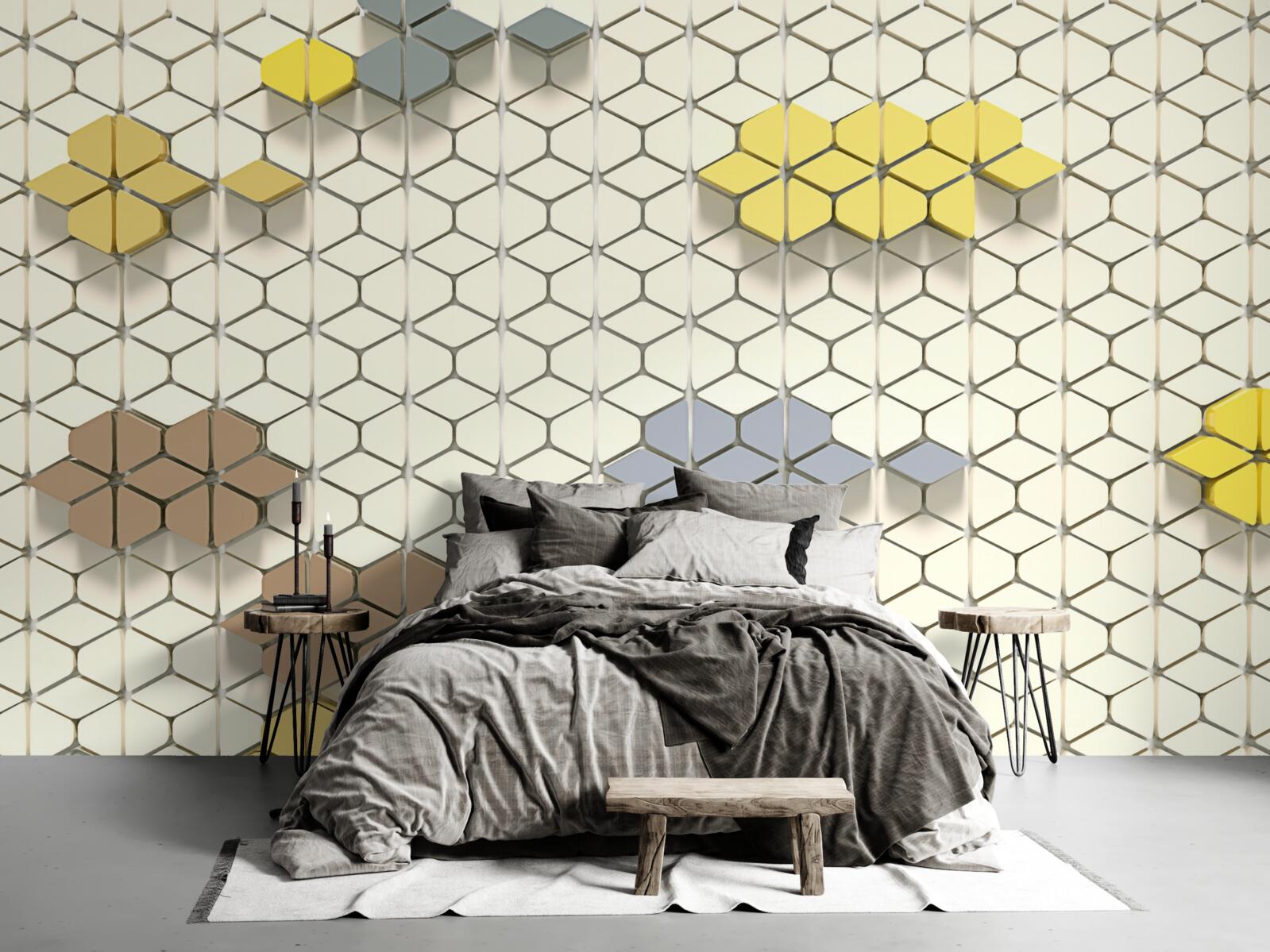 Papier peint carreaux brillants avec éléments multicolores