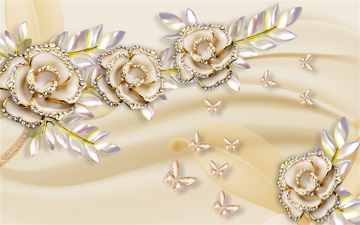 Papier peint branche de fleur d'or