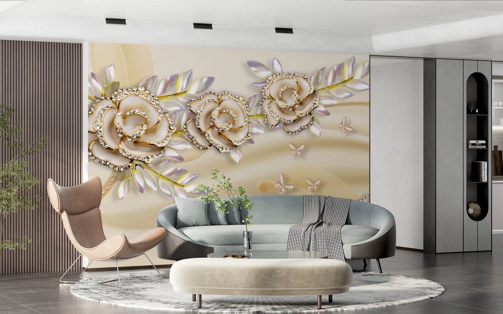 Papier peint branche de fleur d'or