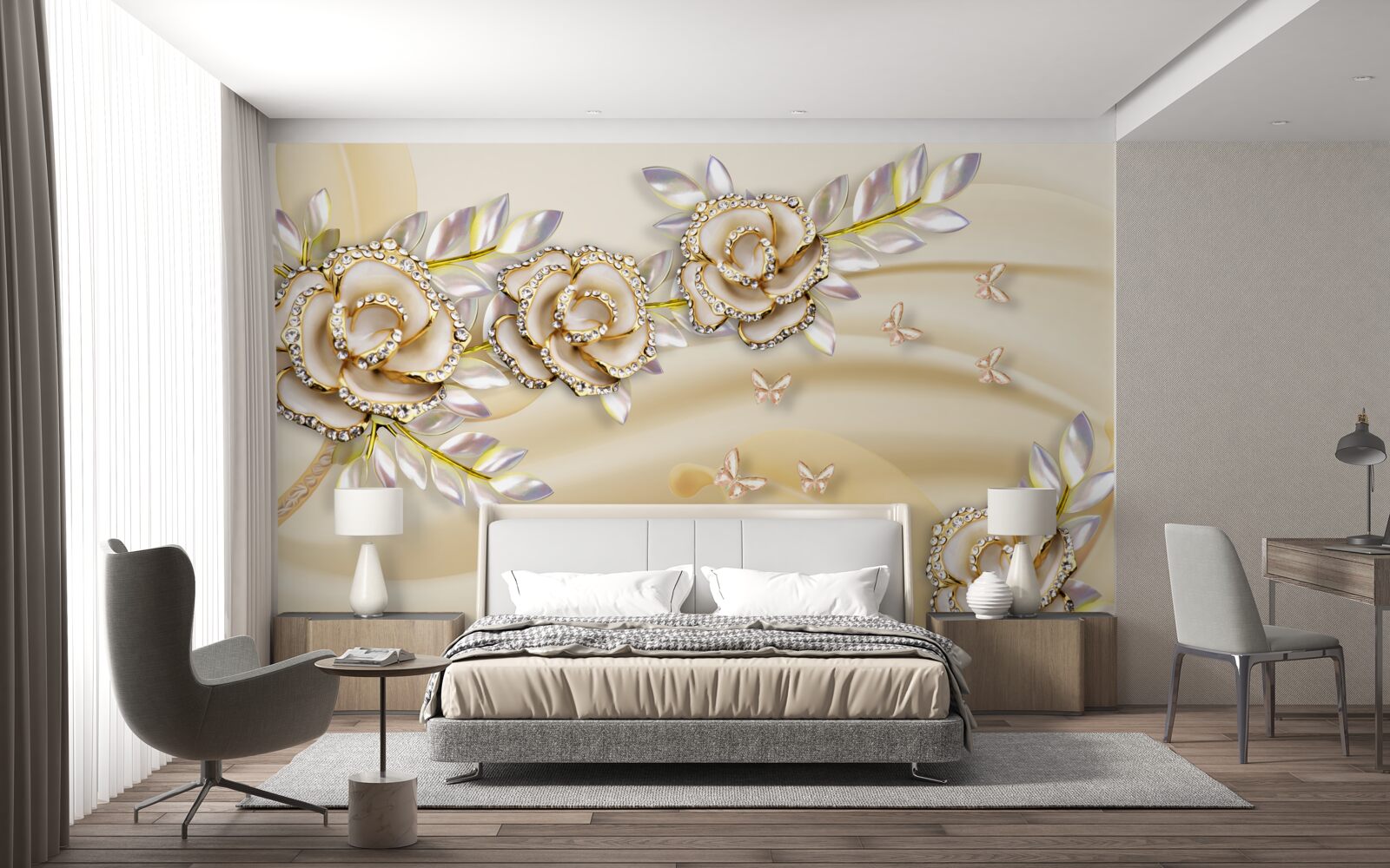 Papier peint branche de fleur d'or