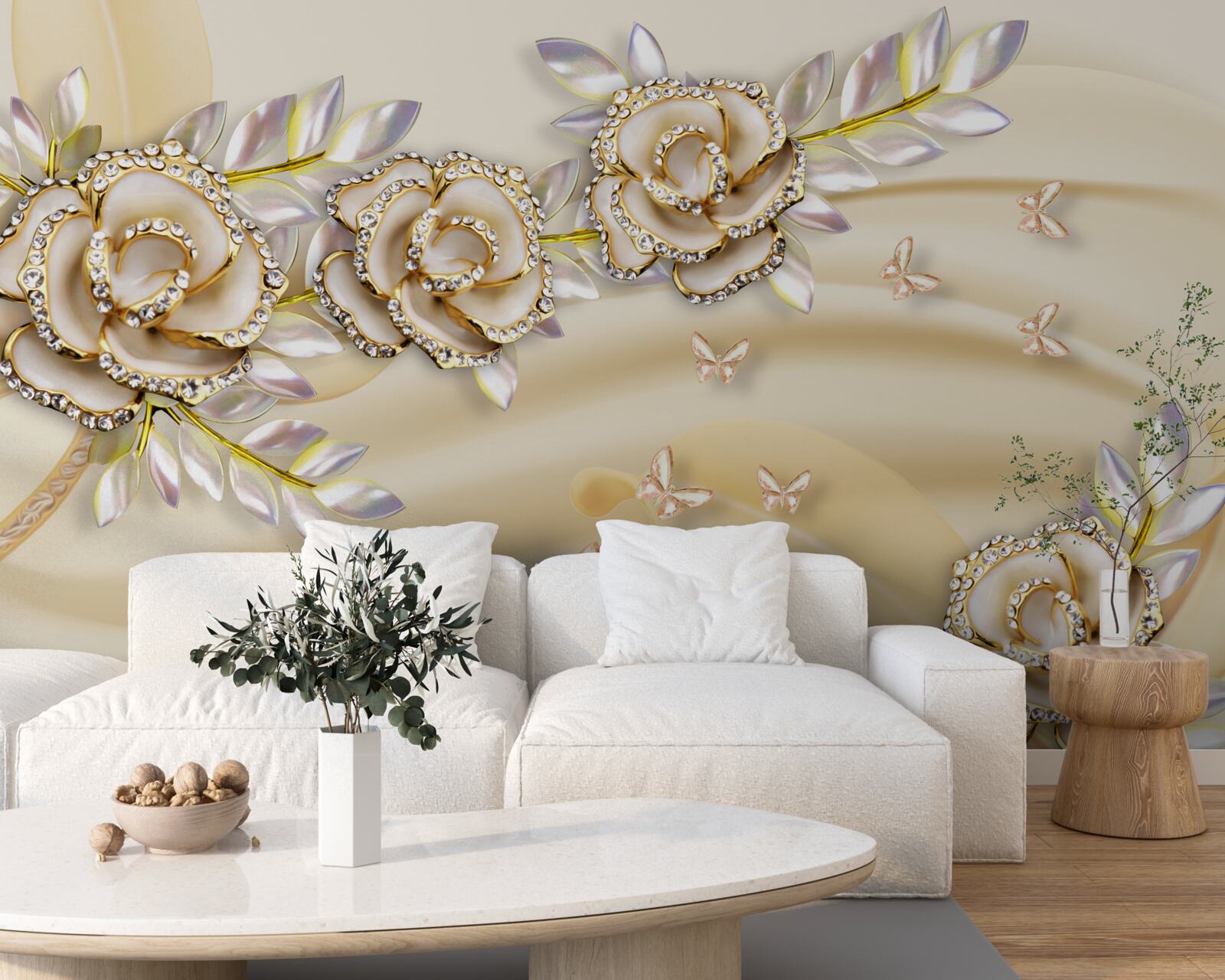 Papier peint branche de fleur d'or