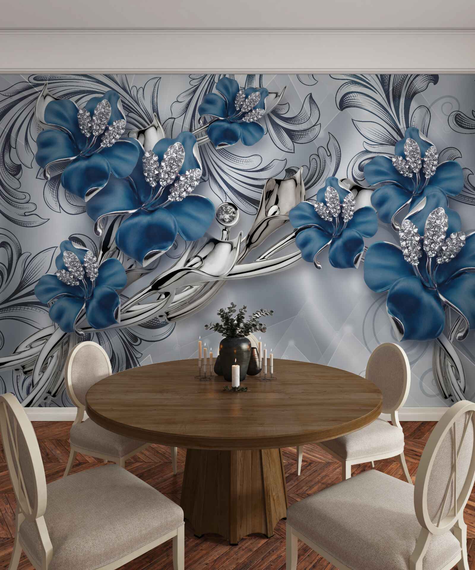 Papier peint deux bourgeons bleus