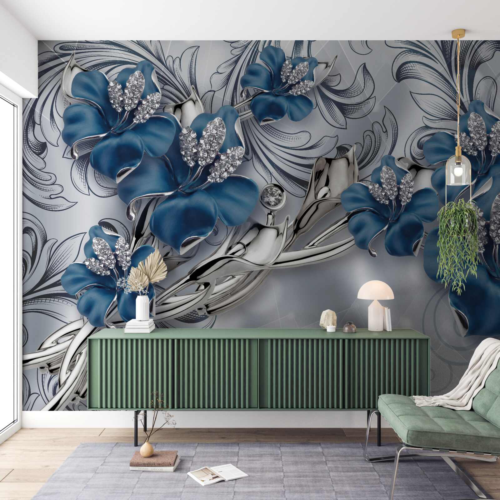 Papier peint deux bourgeons bleus