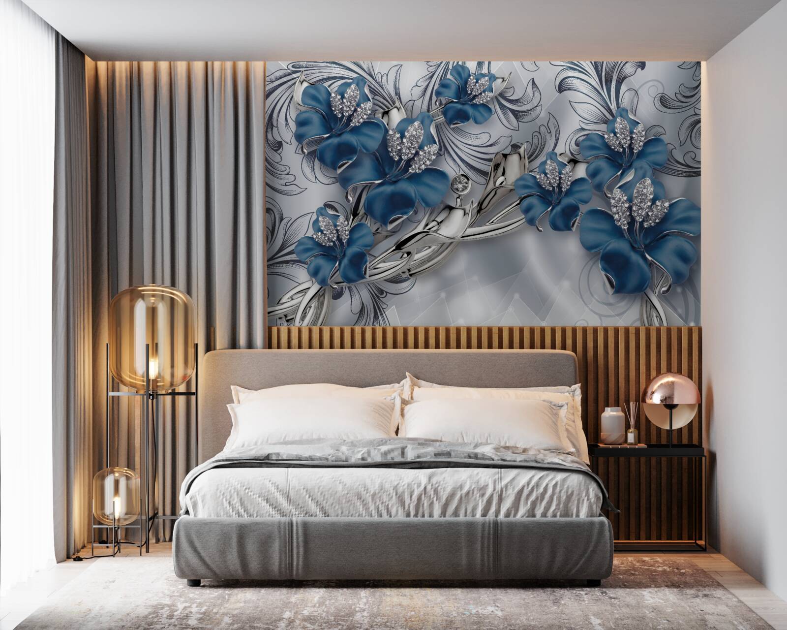 Papier peint deux bourgeons bleus