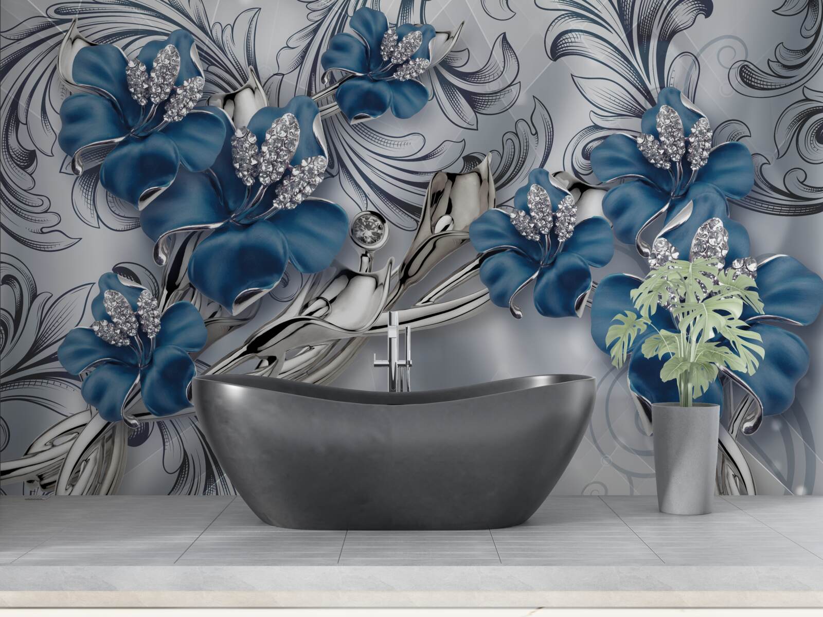 Papier peint deux bourgeons bleus