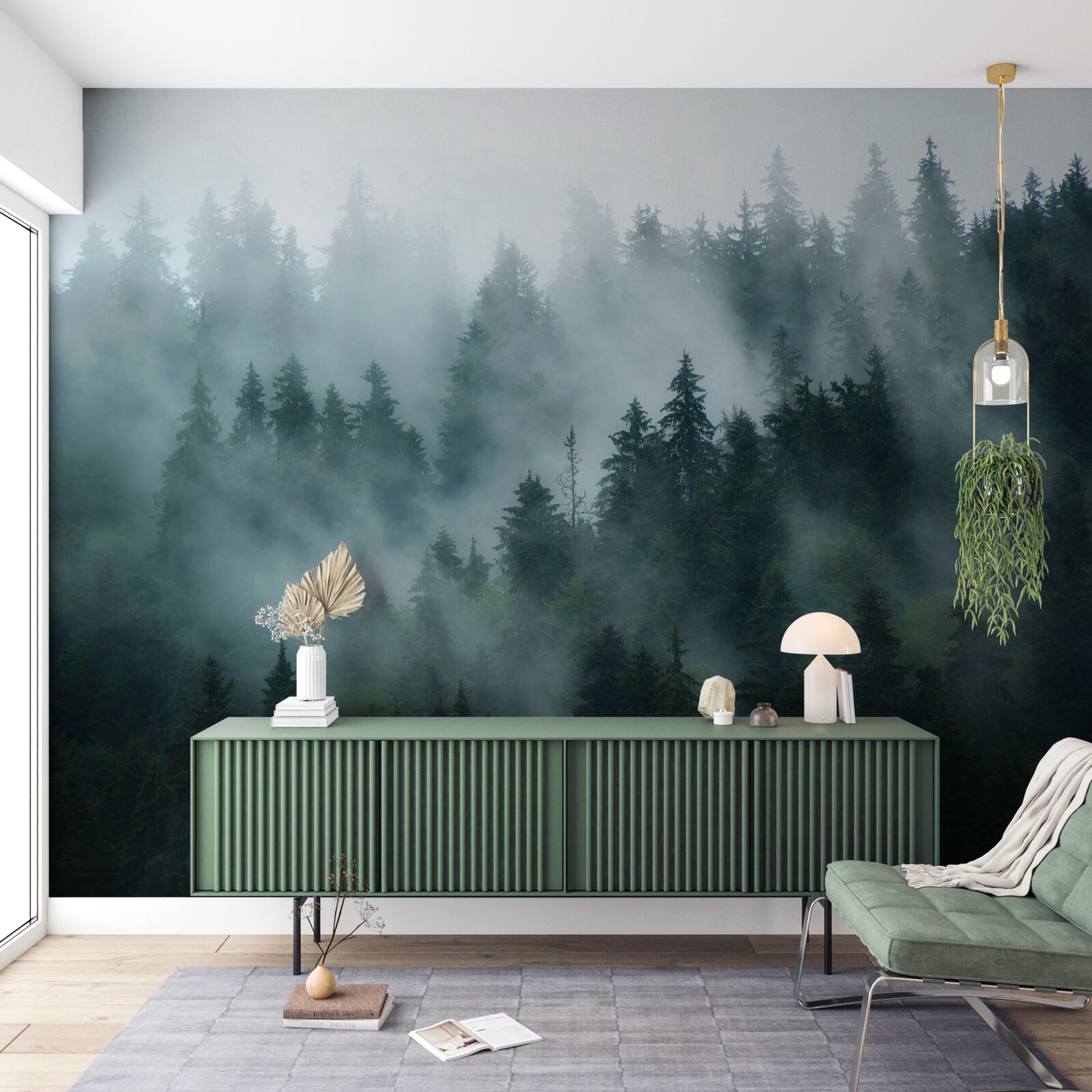 Papier peint le brouillard se cache dans les pins