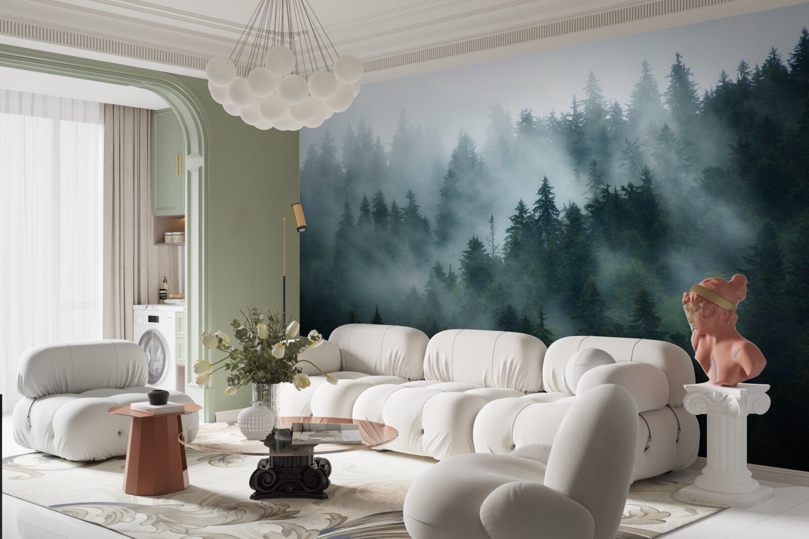 Papier peint le brouillard se cache dans les pins