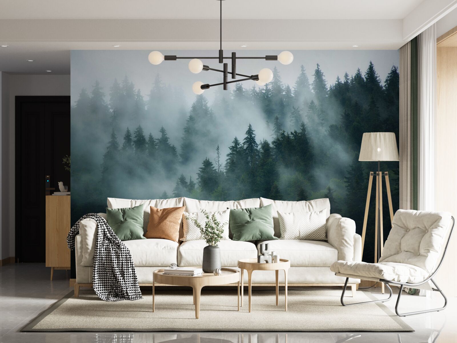 Papier peint le brouillard se cache dans les pins